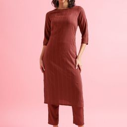 HRITIKA Striped Straight Sequinned Kurta with Trousers-picture-15