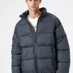 Koton Men Mock Collar Solid Casual Puffer Jacket-image-4