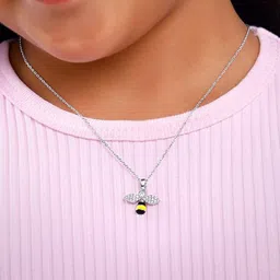 GIVA Kids 925 Silver-Plated Quirky Cubic Zirconia Studded Bee Pendant with Chain-66