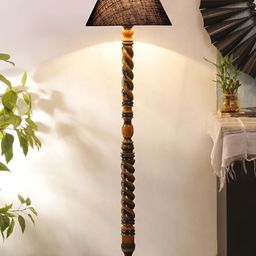 Devansh Maroon & Brown Conical Wooden Floor Lamp With Shade image 3