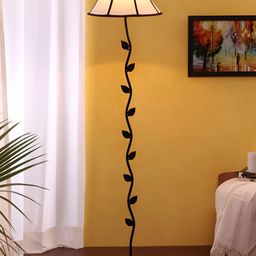Devansh Black & White Abstract Cotton Leaf Floor Lamp-9