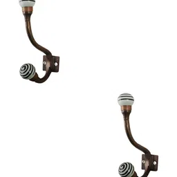 IndianShelf Bronze-Toned & White 2 Pieces Spiral Printed Ceramic Wall Hooks-picture-10