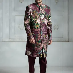 Rivaar By Rocky Star Floral Printed Sherwani Set-image-85