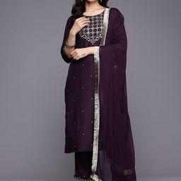 Shriyangan Women Floral Embroidered Regular Thread Work Kurta with Trousers & With Dupatta-picture-55