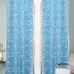 Aura 2 Pieces Blue & White Floral Embroidered Velvet Door Curtains-image-90