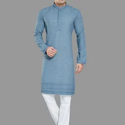 DIVISIVE Men Embroidered Regular Sequinned Kurta with Pyjamas image 1