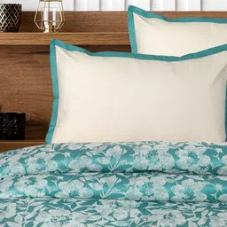 Saral Home Teal & White Floral 400 TC Queen Bedsheet with 2 Pillow Covers-image-71