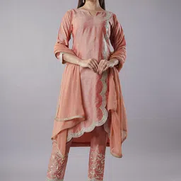 Utsav Fashion Floral Embroidered Zari Cotton Silk Pakistani Kurta with Trousers & Dupatta-24