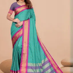 VS MALL Checked Zari Silk Cotton Saree-image-13