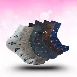 MJE 5-Pcs Patterned Cotton Ankle Length Socks-image-90