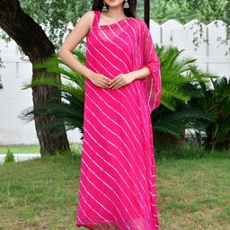 Thread & Button Leheriya Printed Silk Kaftan Maxi Dress-image-6