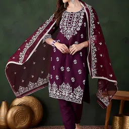 MANVAA Women Embroidered Regular Thread Work Kurta with Salwar & With Dupatta-picture-13