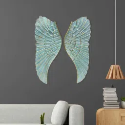 cocovey Aqua Blue -Gold Aluminium 21 Inch Feather Wall Decor-picture-4