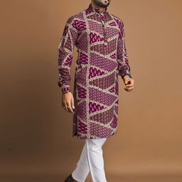 AKSHAT CREATION Geometric Printed Mandarin Collar Kurta with Trousers-picture-17