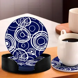 The Better Home 6-Pcs Blue & White Round Silicone Coasters-34