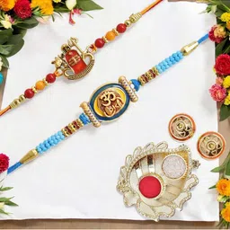MEIRA JEWELLERY Set Of 2 Beaded Rakhi With Greeting Card Gift Set-7