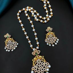 Rangrozo Jewellery Gold Plated Cubic Zirconia Studded & Beaded Traditional Jewellery Set-58