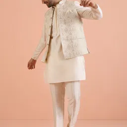 KISAH Men Woven Design Ethnic Motifs Mid Kurta Jacket with Trouser-image-66