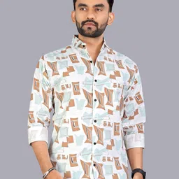 Metronaut Men Classic Fit Abstract Printed Spread Collar Cotton Casual Shirt-picture-42