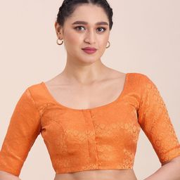 Studio Shringaar Woven Design Round Neck Short Sleeves Saree Blouse-image-96