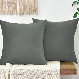 IVAZA Grey Set of 2 Velvet Square Cushion Covers-12