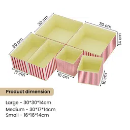 Kuber Industries Cream-Coloured 6 Pieces Striped Cotton Regular Drawer Organisers image 4