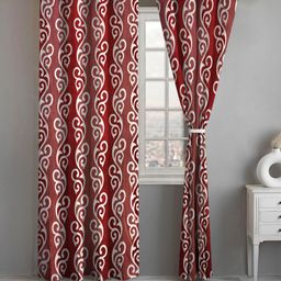 Lunar Days Maroon Set of 2 Floral Room Darkening Long Door Curtain-47