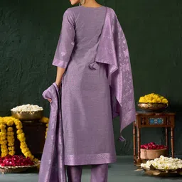 KALINI Women Self Design Thread Work Kurta with Trousers & With Dupatta image 5