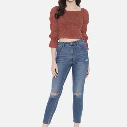 CORSICA Polka Dot Print Bell Sleeve Crop Top-image-14