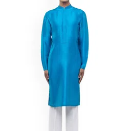 SDS By Kushal Shah Mandarin Collar Pleated Silk Straight Kurta With Trousers-image-29