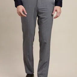 Turtle Men Textured Checked Tailored Tapered Fit Trousers-image-86