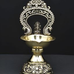 Exotic India Gold-Toned Ganesha Diya Religious Idol Showpiece-image-40