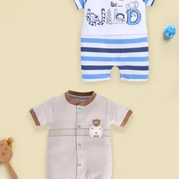 BABY GO Infant Boys Pack Of 2 Printed Pure Cotton Rompers-image-69