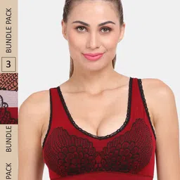 Amour Secret  Pack Of 3 Floral Lightly Padded Non-Wired Workout Bra-image-88