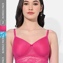 FIMS Pack Of 2 Lycra Lightly Padded Non-Wired All Day Comfort Full Coverage Seamless Bra-picture-27