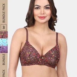 Amour Secret Pack Of 3 Geometric Printed Lightly Padded Non-Wired All Day Comfort Bra-image-98