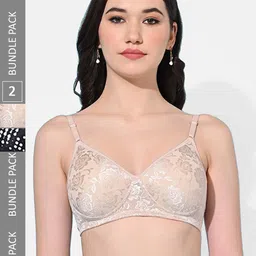 FIMS Pack Of 2 Floral Self Design Bra Full Coverage Lightly Padded-12