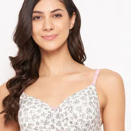 Clovia Floral Printed Full Coverage Lightly Padded All Day Comfort Cotton T-shirt Bra-image-85