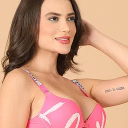 PrettyCat Typography Half Coverage Front Open Underwire Heavily Padded Pushup Bra image 4