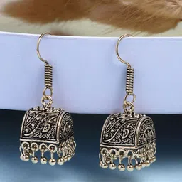 Anouk Set Of 2 German Silver Gold-Plated Oxidised Dome Shaped Jhumkas-18