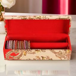 Aura Gold-Toned 1 Rod Masakali Printed Wooden Velvet Bangle Box-19
