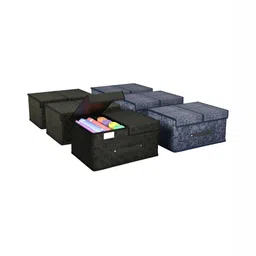Aura Navy Blue & Black 6 Pieces Printed Double Lid Drawer Organisers-37