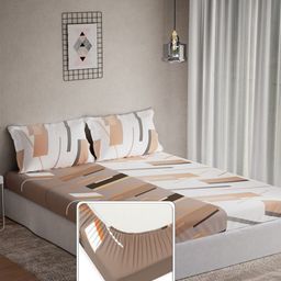DDecor Omega Brown Geometric Cotton 144 TC Fitted Double King Bedsheet Set-1.82 m X 1.98 m-picture-6