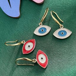 Digital Dress Room Set of 2 Evil-Eye Gold-Plated Contemporary Drop Earrings-26