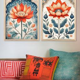 Kotart Brown & Orange 2 Piece Wood Floral and Botanical Wall Paintings-picture-4