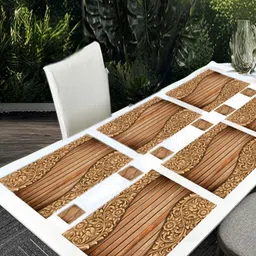 REVEXO 6Pc Brown Printed Rectangle Costers & Table Placemats-12