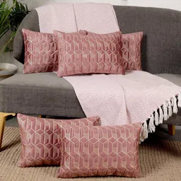 TANLOOMS Pink & Gold 5 Pieces Velvet Rectangle Geometric Cushion Covers-24
