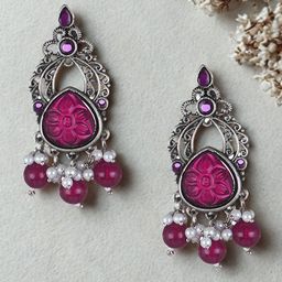 Adwitiya Collection Silver Plated Stone-Studded Beaded Teardrop Shaped Drop Earrings-13
