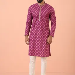 KISAH Men Floral Printed Regular Kurta with Churidar-42