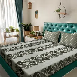KLOTTHE Olive And White Floral Printed Cotton 400 TC Double Bedsheet Set 2.50 m x 2.20 m-image-44